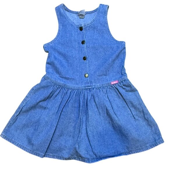 Oshkosh Bgosh Girls Denim Button-Front Sleeveless‎ Dress Size 6 100% Cotton Made - Picture 1 of 9